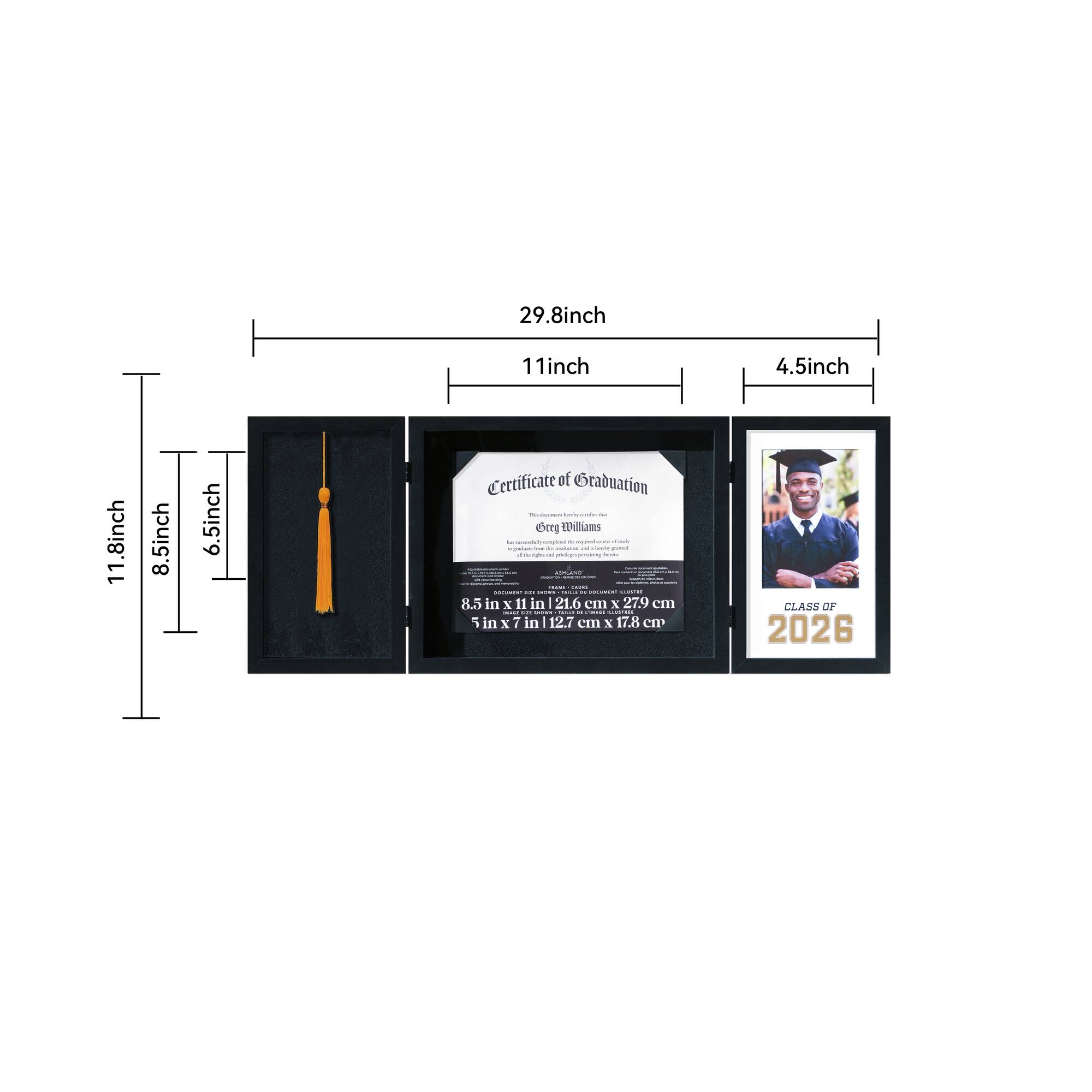 3 Opening 29.75" x 11.75" 2026 Triple Hinge Document, Image & Tassel Frame, Graduation by Ashland®